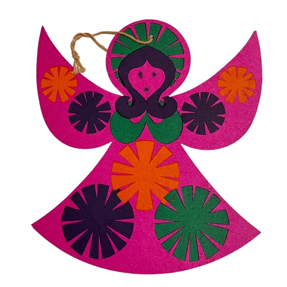 Vintage Retro Funky Angel Party House Cardboard Christmas Ornaments Lot of 5 - Picture 7 of 10